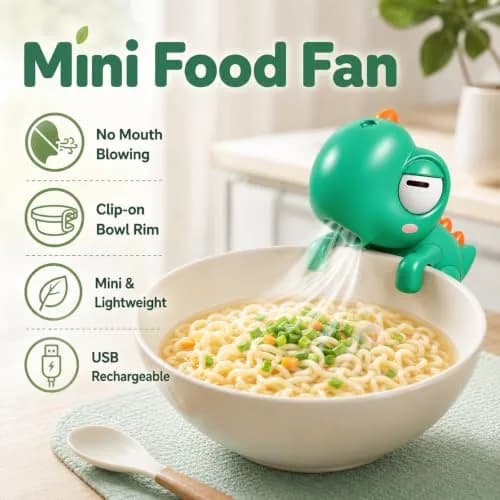 Generic Cute Dinosaur Mini Food Cooling Fan with Clip, USB-C Rechargeable, Green | 1 Unit thumbnail 2