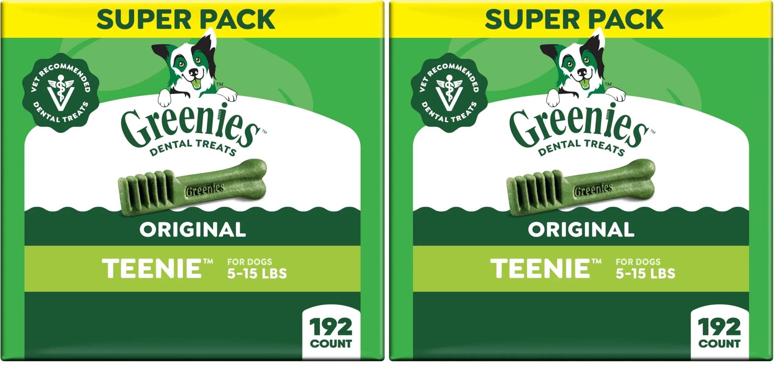 Greenies Teenie Size Original Dental Dog Treats 384 Count (1.52 kg / 3.36 lb) | Veterinarian-Recommended for Small Dogs