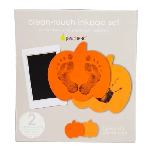 Pearhead Pumpkin Clean-Touch Ink Pad Set with 2 Impression Cards | Baby's First Halloween Keepsake thumbnail 1