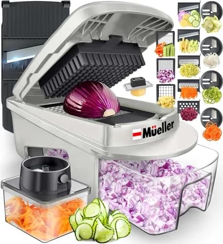 Mueller Pro-Series 12 Blade Vegetable Chopper, Mandoline Slicer and Spiralizer, White/grey 27.7 cm (10.91 in) | Versatile Meal Prep Tool thumbnail 1