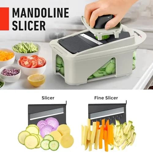 Mueller Pro-Series 12 Blade Vegetable Chopper, Mandoline Slicer and Spiralizer, White/grey 27.7 cm (10.91 in) | Versatile Meal Prep Tool thumbnail 5