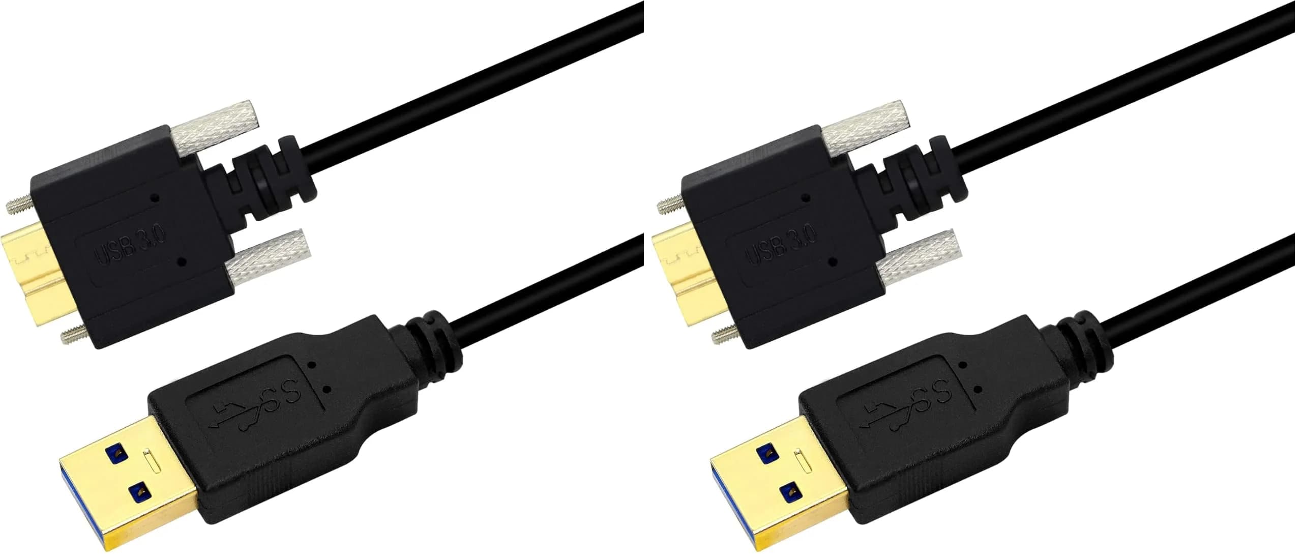 GINTOOYUN 3M USB 3.0 A Male to Micro B Male Cable with Locking Screws for Hard Drive, Smartphone, Tablet and PC (Pack of 2) | 5Gbps Data Speed — Pack of 2
