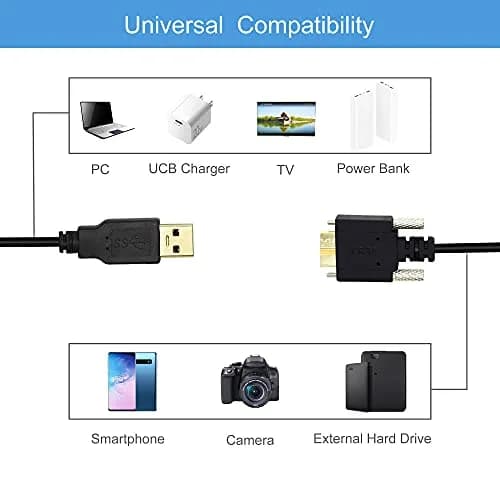 GINTOOYUN 3M USB 3.0 A Male to Micro B Male Cable with Locking Screws for Hard Drive, Smartphone, Tablet and PC (Pack of 2) | 5Gbps Data Speed thumbnail 2