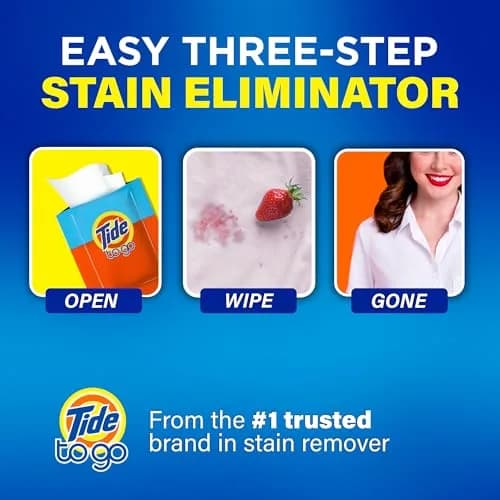 Tide To Go Wipes Instant Stain Remover 80 Count (20 Wipes x 4 Packs) | Fights Stains on Most Fabrics thumbnail 5
