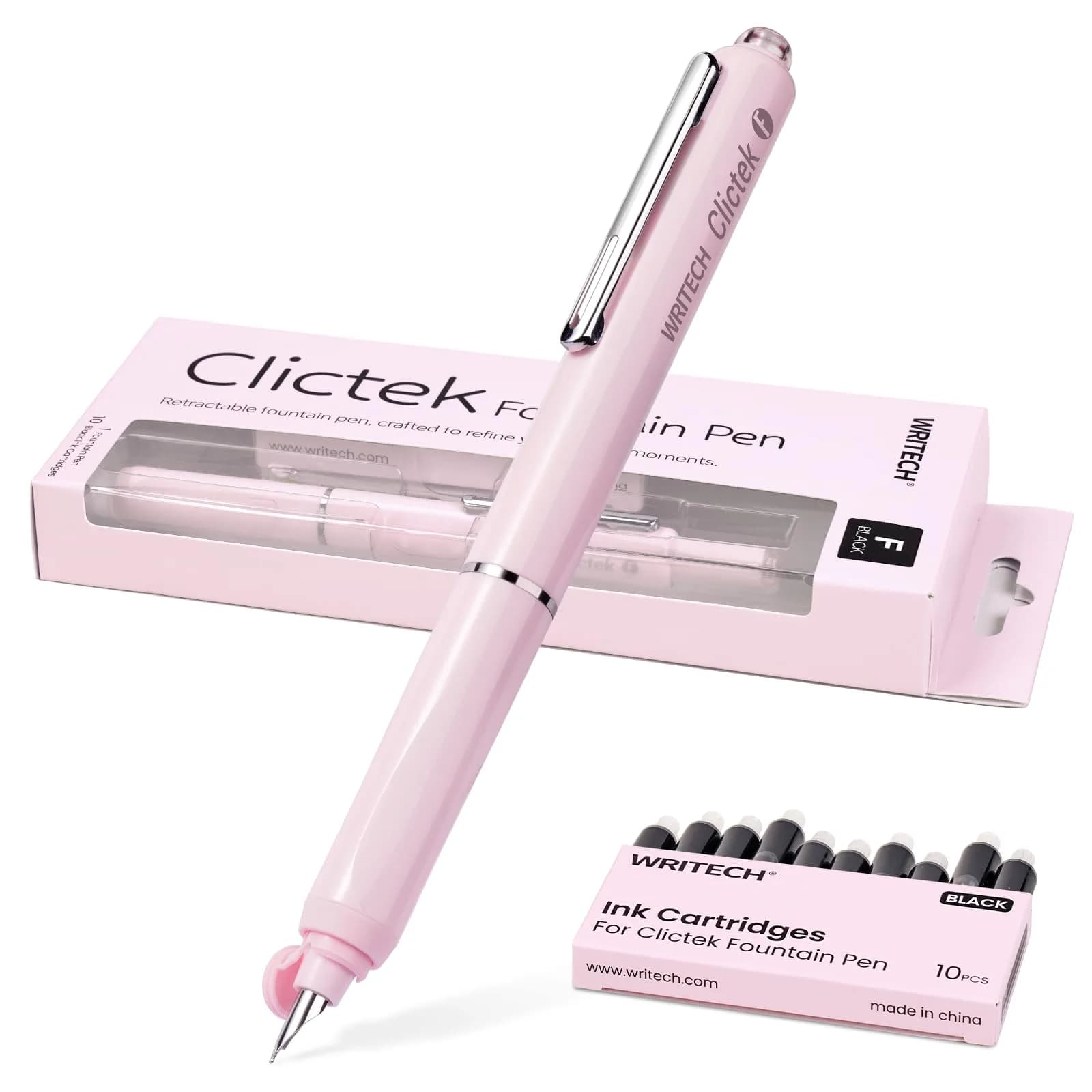 WRITECH Clictek Retractable Fountain Pen Fine Point 0.5mm (Pink) | Smooth Ink Flow - main product image