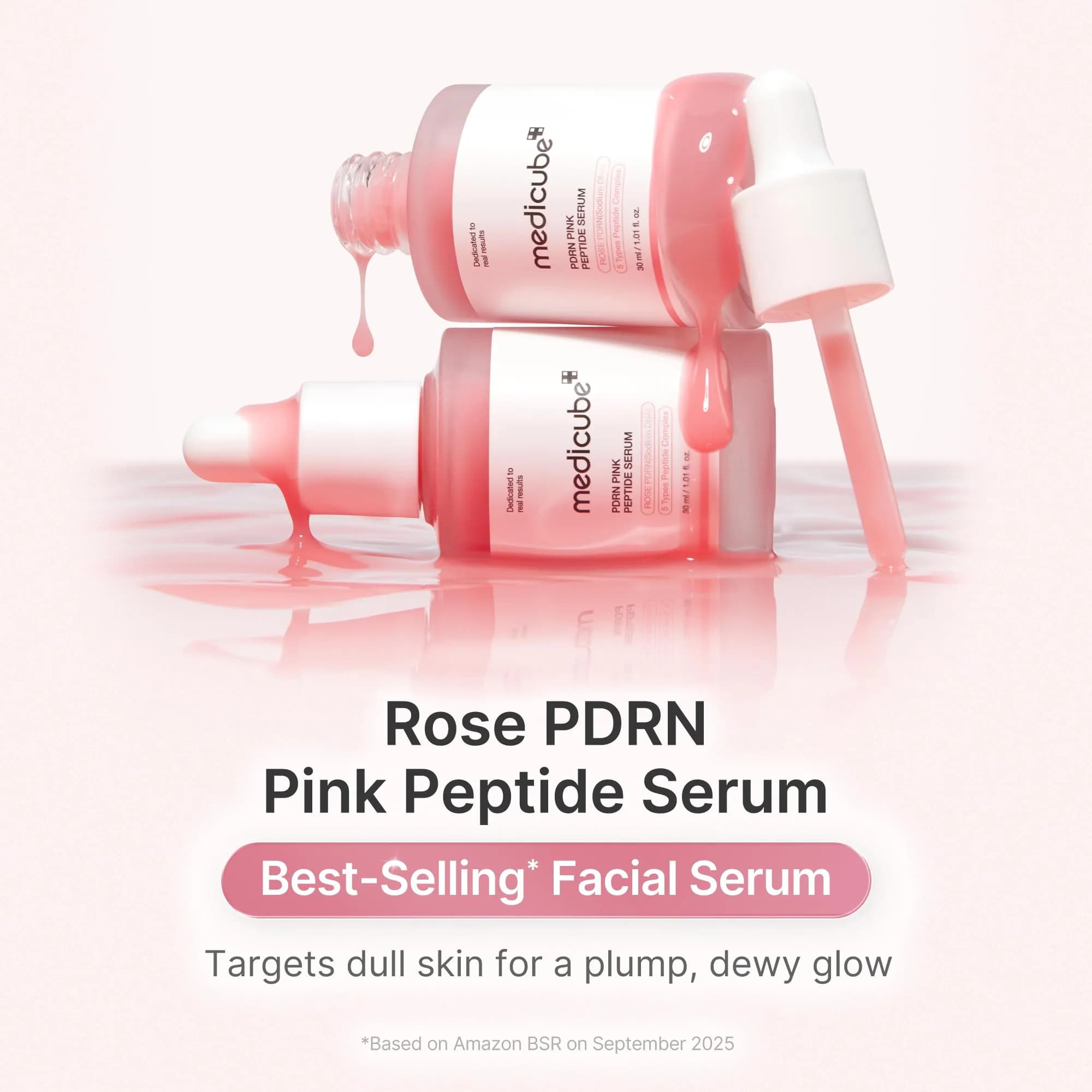 medicube Rose PDRN Pink Peptide Serum with Peptides & Niacinamide 60ml (2.02 Fl Oz) | Vegan Glow Serum for Hydration & Firmness