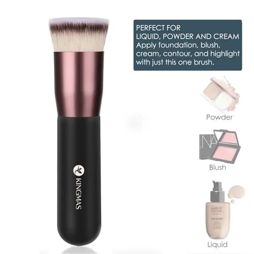KINGMAS Flat Top Kabuki Foundation Brush Pack of 3 | Premium Makeup Brush for Liquid, Cream, Powder, Blush, Buffing, Stippling Face Makeup Tools (Black, A (Flat Top)) thumbnail 4
