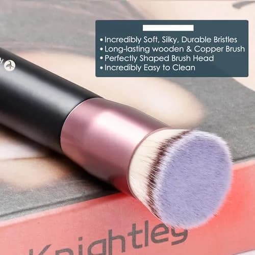 KINGMAS Flat Top Kabuki Foundation Brush Pack of 3 | Premium Makeup Brush for Liquid, Cream, Powder, Blush, Buffing, Stippling Face Makeup Tools (Black, A (Flat Top)) thumbnail 2