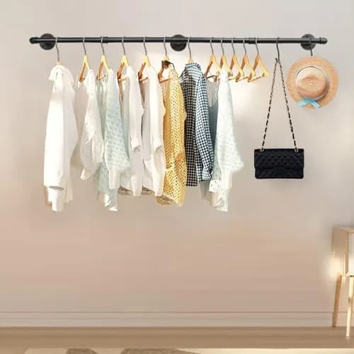 Livabber Industrial Pipe Clothes Rack 60 Inch (Pack of 2) | Heavy Duty Wall Mounted Garment Rack for Bedroom & Closet thumbnail 7
