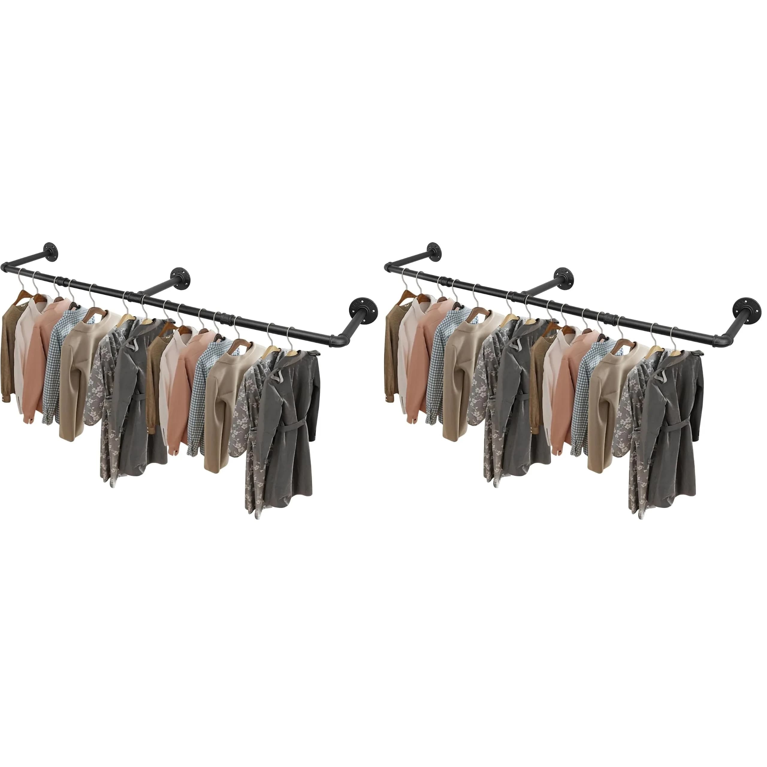 Livabber Industrial Pipe Clothes Rack 60 Inch (Pack of 2) | Heavy Duty Wall Mounted Garment Rack for Bedroom & Closet