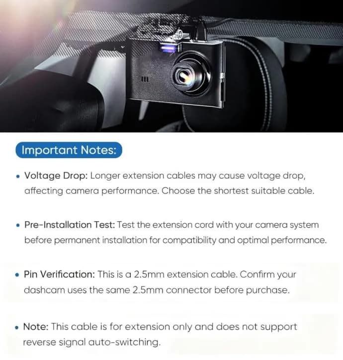 YQMAJIM 9.8 Ft (2.5mm) Male to Female Extension Cord for Backup Cameras (Pack of 2) | Stable Signal Transmission thumbnail 6