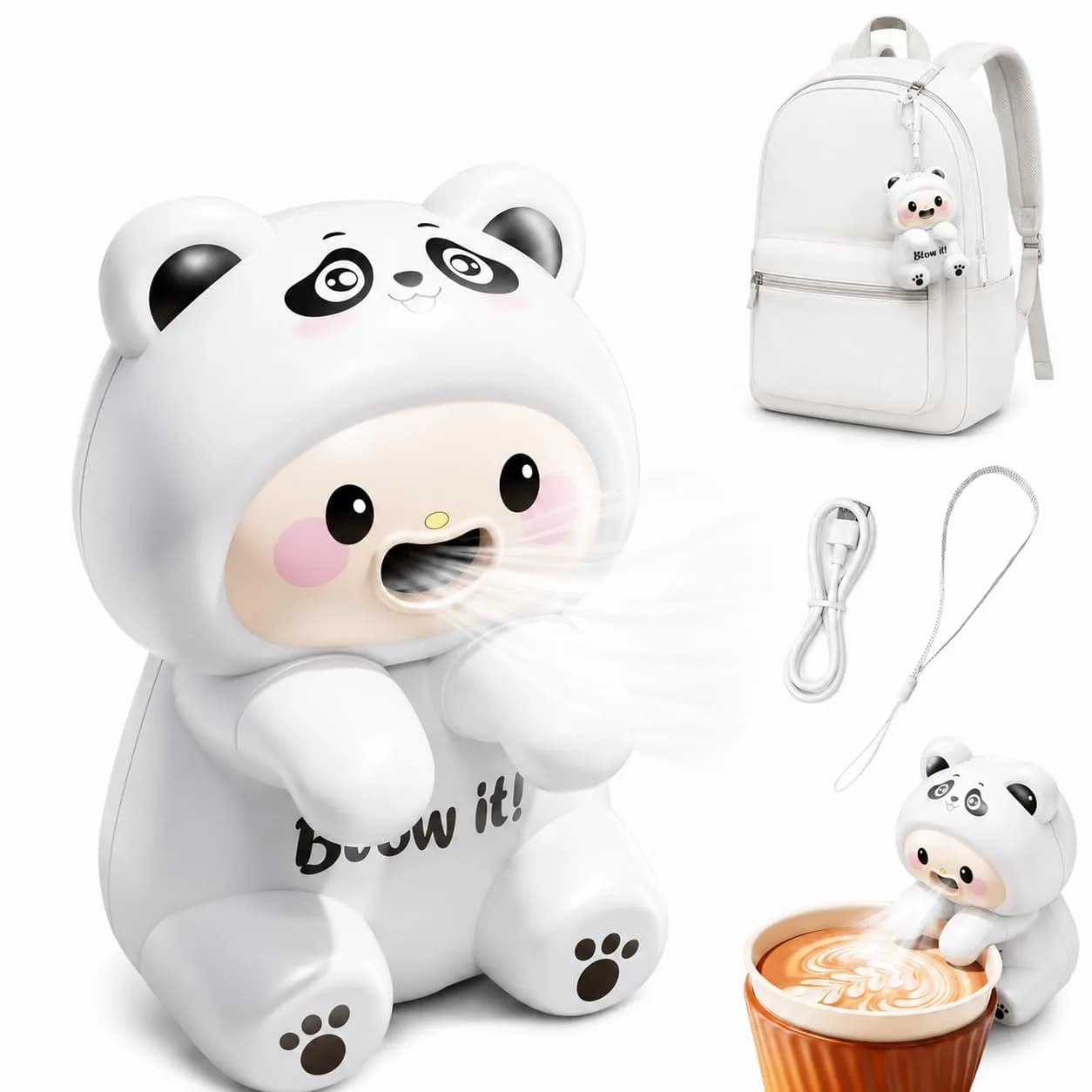 Generic Clip-On Mini Fan for Cup & Bowl, Cute Animal Design, USB-C Rechargeable | 8.5cm (3.35") Cooling Blower - main product image