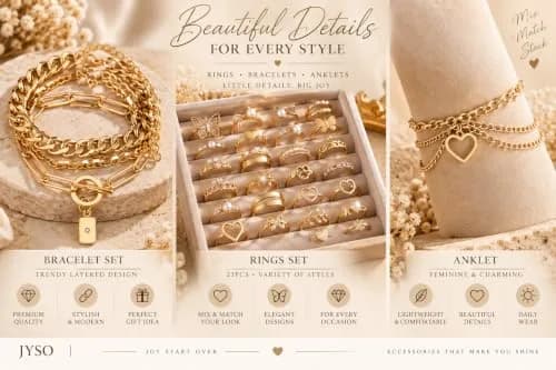 JYSO Mystery Jewelry Jar Bundle 45+ Pieces | Gold Jewelry Set for Women, Rings, Necklaces, Bracelets, Anklets, Waist Chains, Chokers thumbnail 4