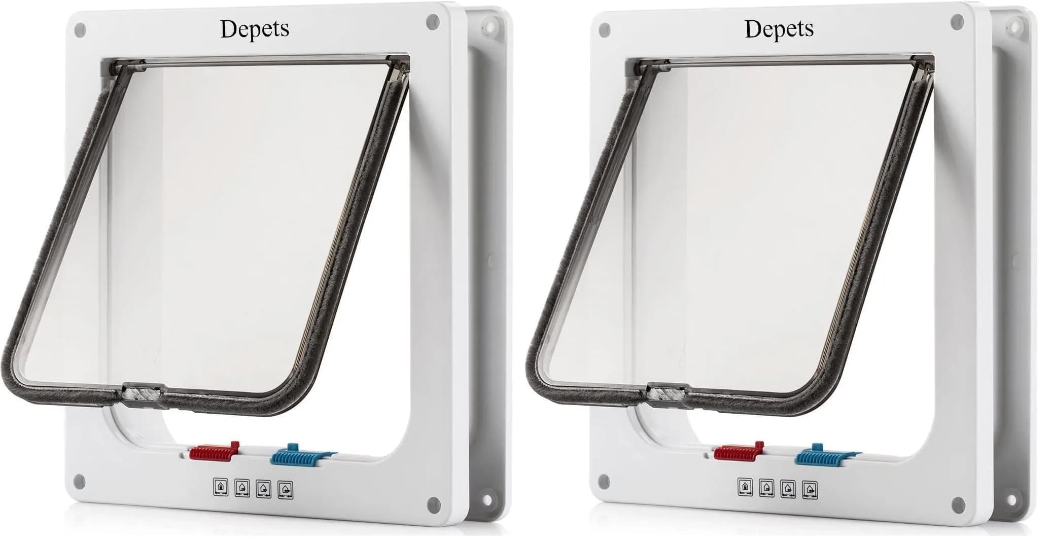Depets Large Cat Door 23.5 cm (9.25") x 25.2 cm (9.92") | 4-Way Locking Weatherproof Pet Flap for Cats up to 8 kg — White