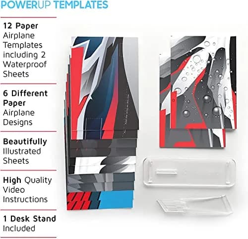 POWERUP Paper Airplane Templates (Pack of 2) | 12 Designs with Waterproof & Tear-Proof DuPont Tyvek Sheets | Includes Display Stand thumbnail 3