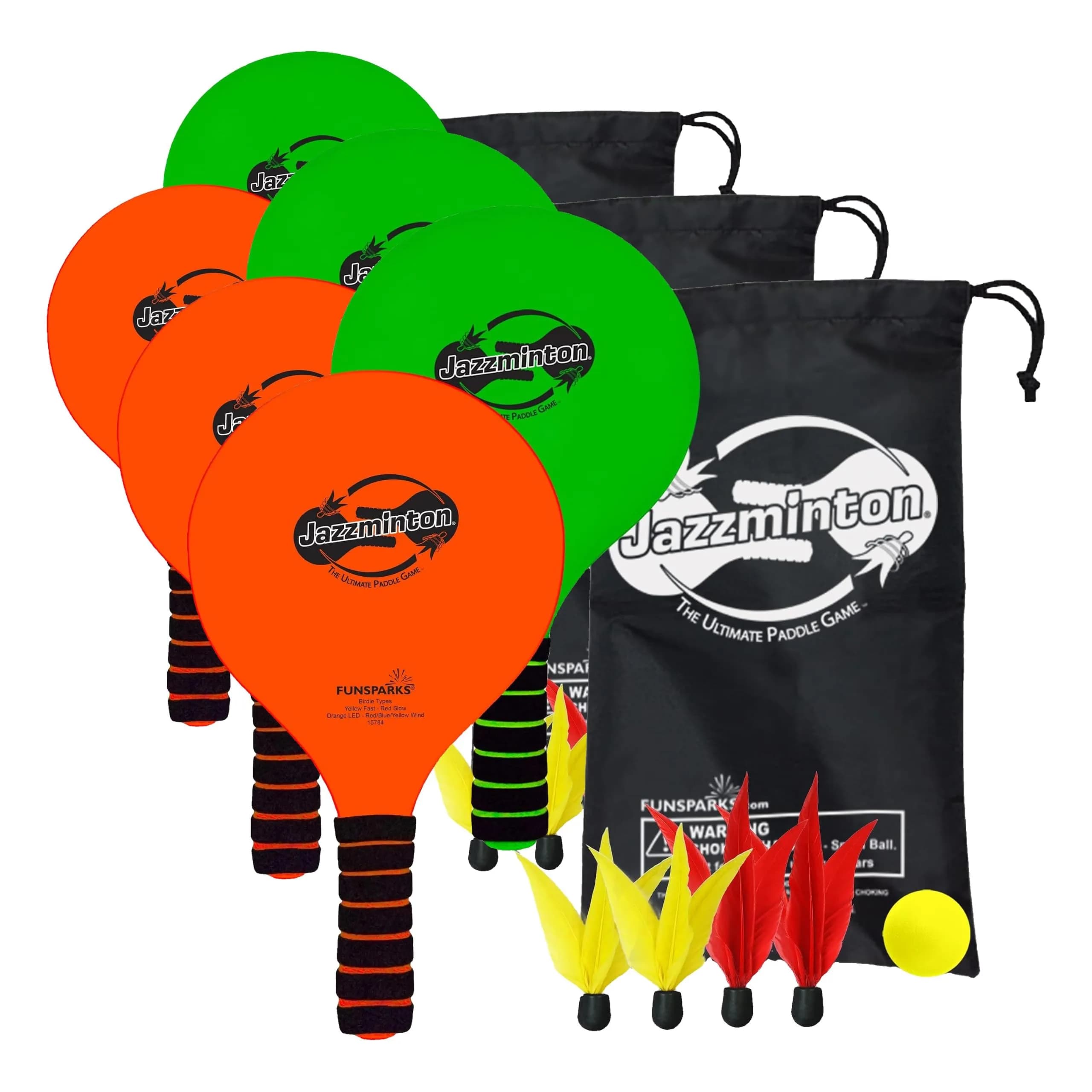 Jazzminton Select Paddle Ball Game Set with Carry Bag - 2 Wooden Racquets, 4 Shuttlecocks, 1 Ball (Pack of 3) | All-Season Fun for Kids & Adults