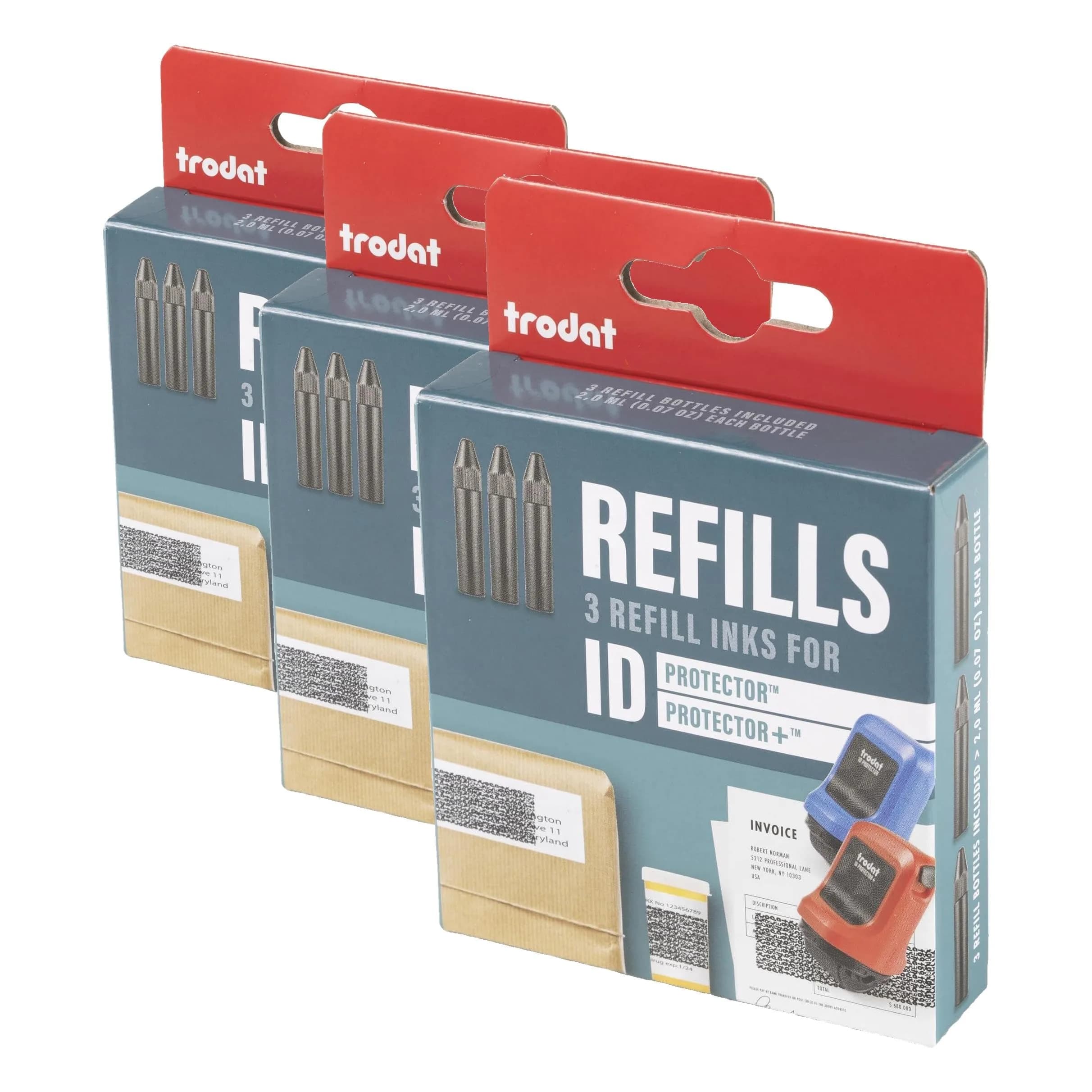 Trodat Refill Inks for ID Protector+ & ID Protector Roller Stamp 2ml Black Ink (3-Pack) — Black Ink