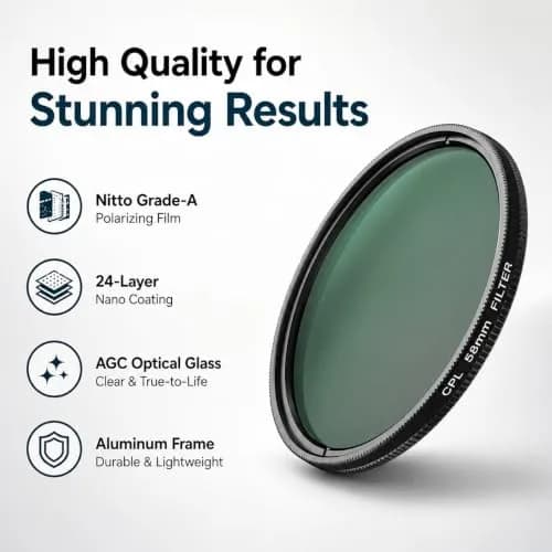 APEXEL 58mm CPL Filter for iPhone & DSLR | HD Circular Polarizer for Mobile & Camera thumbnail 6