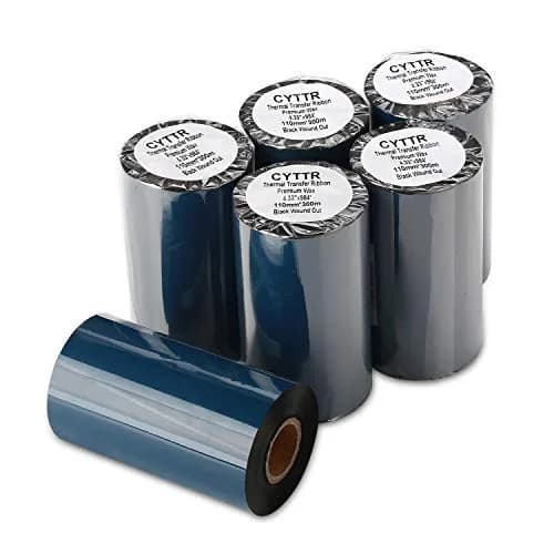 CYTTR Thermal Transfer Ribbon - Premium Resin-Enhanced Wax - 110mm x 300m (4.33" x 984") 1" Core Ink Outside | Pack of 2 Black thumbnail 5