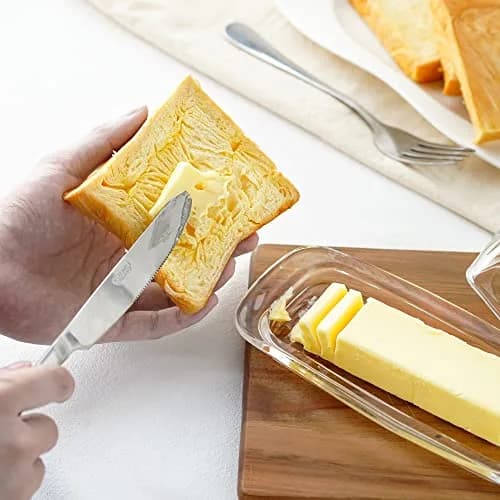 QFkris 8'' Art Glass Butter Dish with Lid | Classic 2-Piece Countertop Butter Container, Dishwasher Safe thumbnail 7