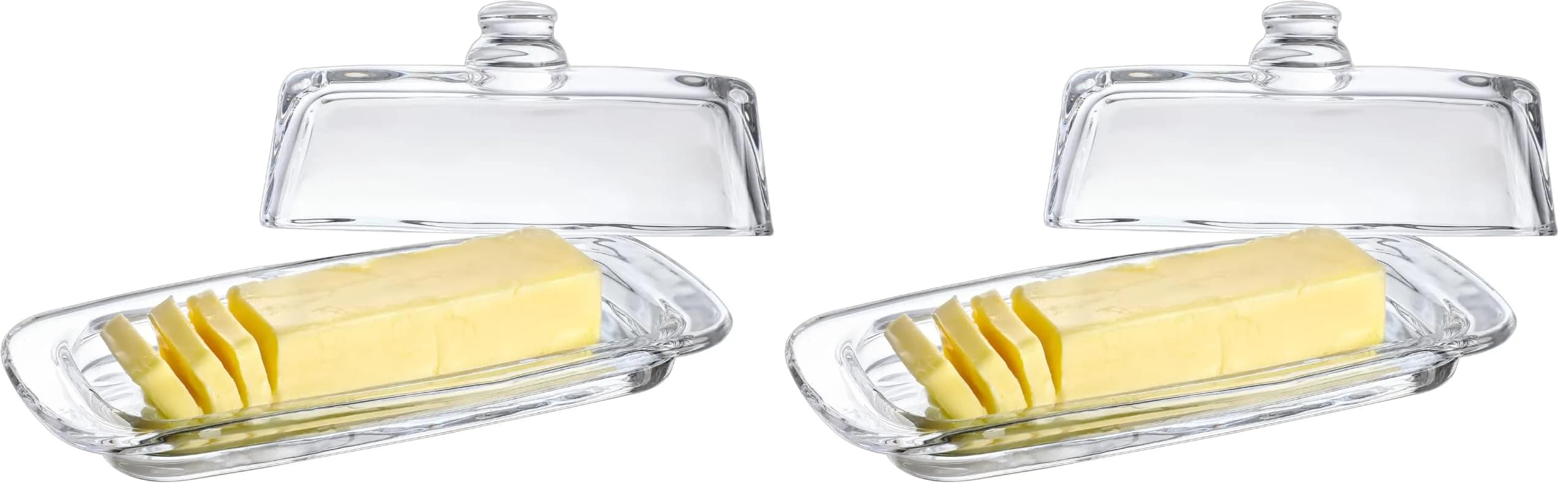 QFkris 8'' Art Glass Butter Dish with Lid | Classic 2-Piece Countertop Butter Container, Dishwasher Safe
