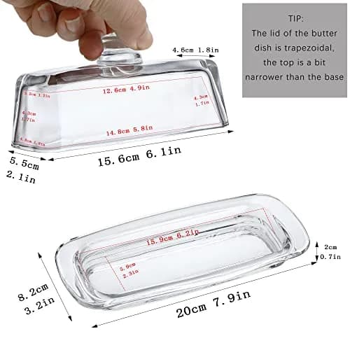 QFkris 8'' Art Glass Butter Dish with Lid | Classic 2-Piece Countertop Butter Container, Dishwasher Safe thumbnail 2