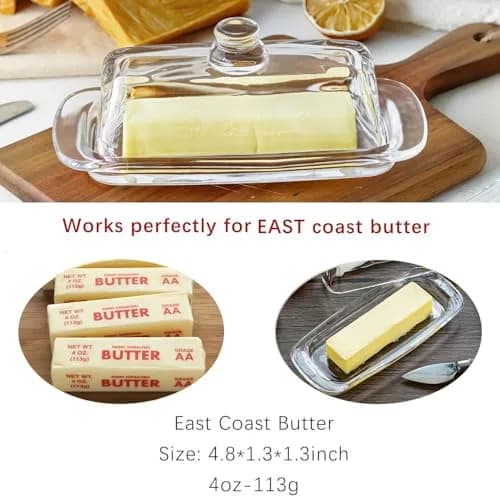 QFkris 8'' Art Glass Butter Dish with Lid | Classic 2-Piece Countertop Butter Container, Dishwasher Safe thumbnail 3