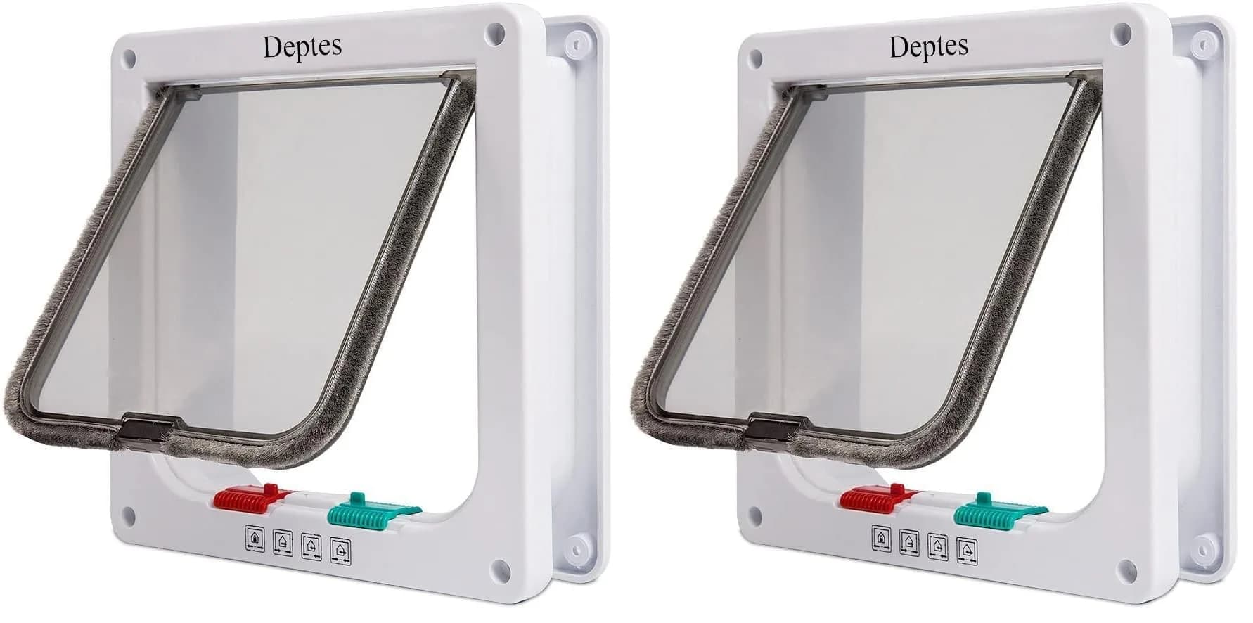 Depets Medium Cat Flap Door with 4 Way Lock | Weather-Resistant White Pet Door (7.5" x 7.8") - main product image