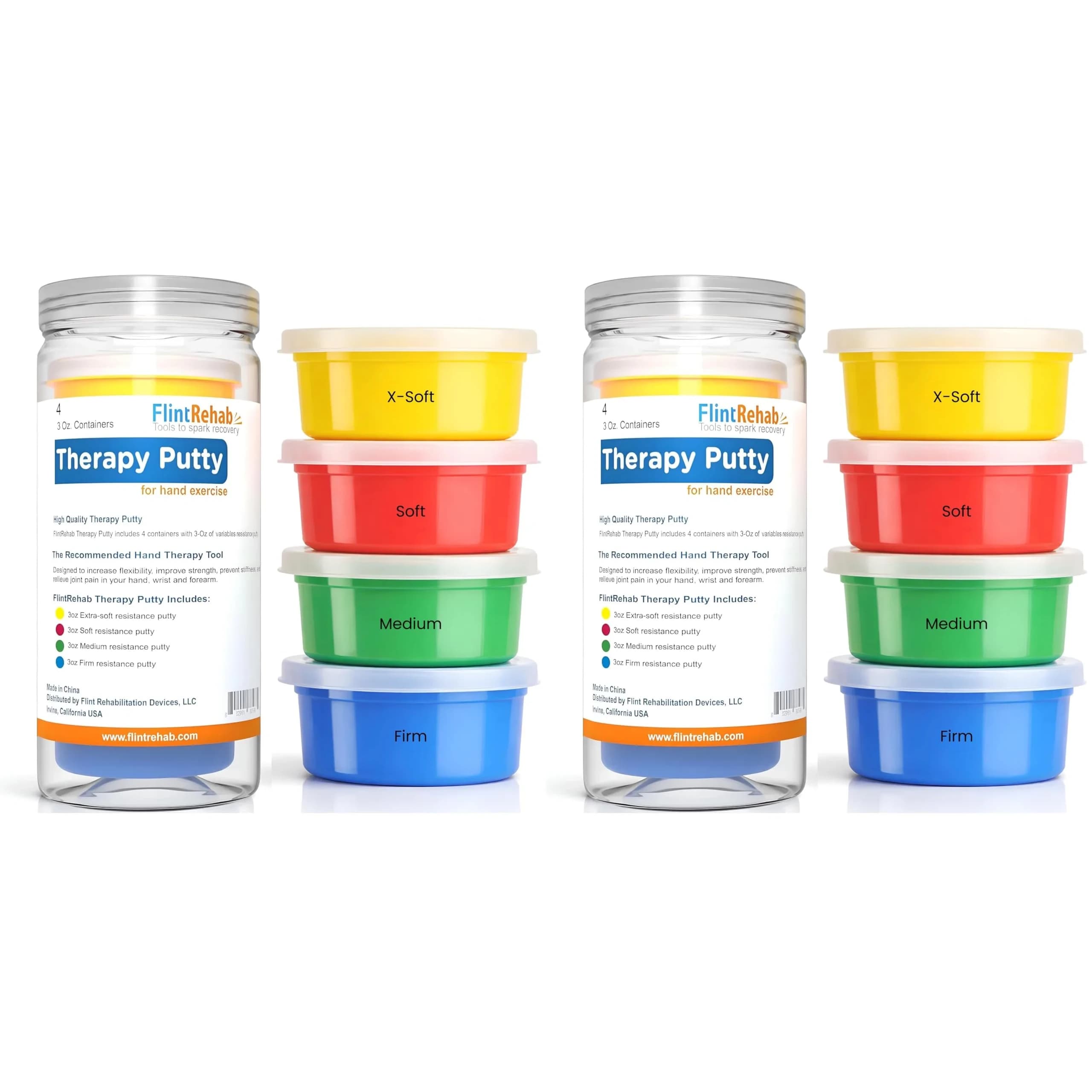 FlintRehab Therapy Putty for Teens & Adults (12 oz Total, 3 oz Each) | 4 Resistance Levels for Hand Strengthening & Stress Relief — 24 oz