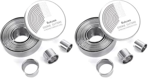 Bukuwa 12-Piece Round Cookie Cutter Set with Tin Box | Graduated Circle Pastry Cutters 2.6cm - 11.3cm