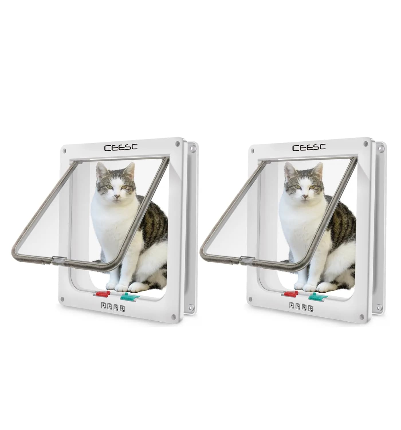 CEESC Extra Large Cat Door (25.6 cm x 28.9 cm) - 4-Way Locking Flap for Cats & Dogs up to 11.6 kg | Weatherproof ABS Pet Door (Pack of 2)