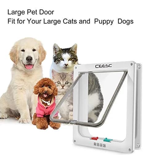 CEESC Extra Large Cat Door (25.6 cm x 28.9 cm) - 4-Way Locking Flap for Cats & Dogs up to 11.6 kg | Weatherproof ABS Pet Door (Pack of 2) thumbnail 2