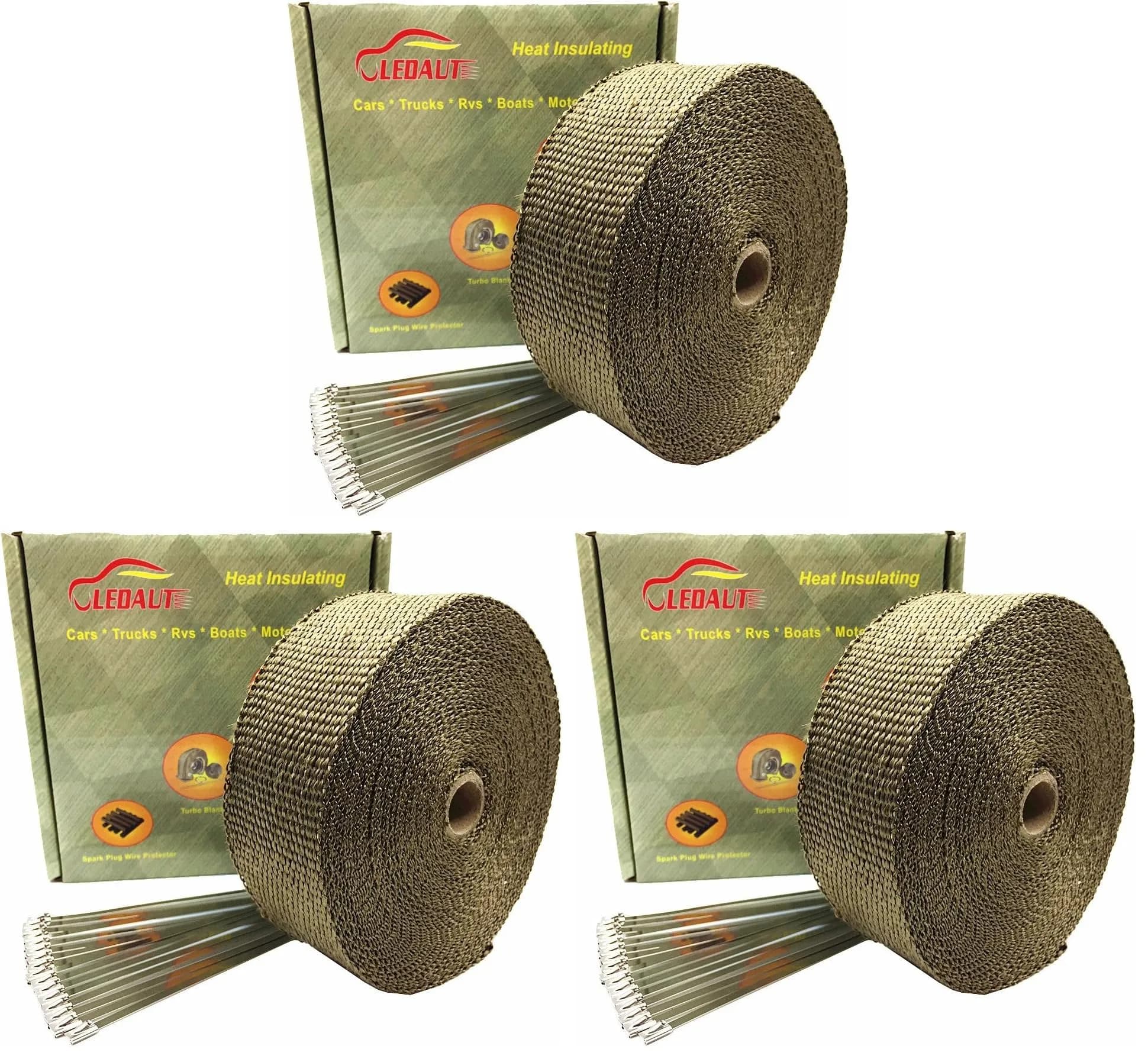 LEDAUT Titanium Exhaust Heat Wrap Roll 2" x 50' (3-Pack) | Withstands 1800F Direct Heat