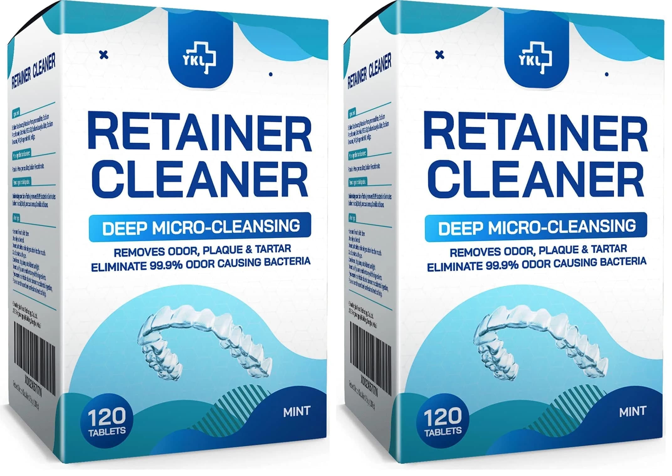 YKL Retainer & Denture Cleaner Tablets Mint - 240 Tablets (120 pcs x 2 Packs) | Deep Clean & Odor Removal for Aligners, Mouth Guards, False Teeth - main product image