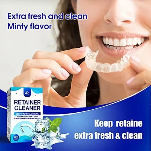 YKL Retainer & Denture Cleaner Tablets Mint - 240 Tablets (120 pcs x 2 Packs) | Deep Clean & Odor Removal for Aligners, Mouth Guards, False Teeth thumbnail 6