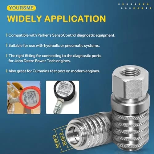 Yoursme PD242 Series Steel Test Port Quick Coupler 1/8" Body, 1/4"-18 NPTF Thread, 2.12" Length, 6000 PSI, Pack of 2 | Hydraulic Pneumatic Diagnostic Equipment thumbnail 7