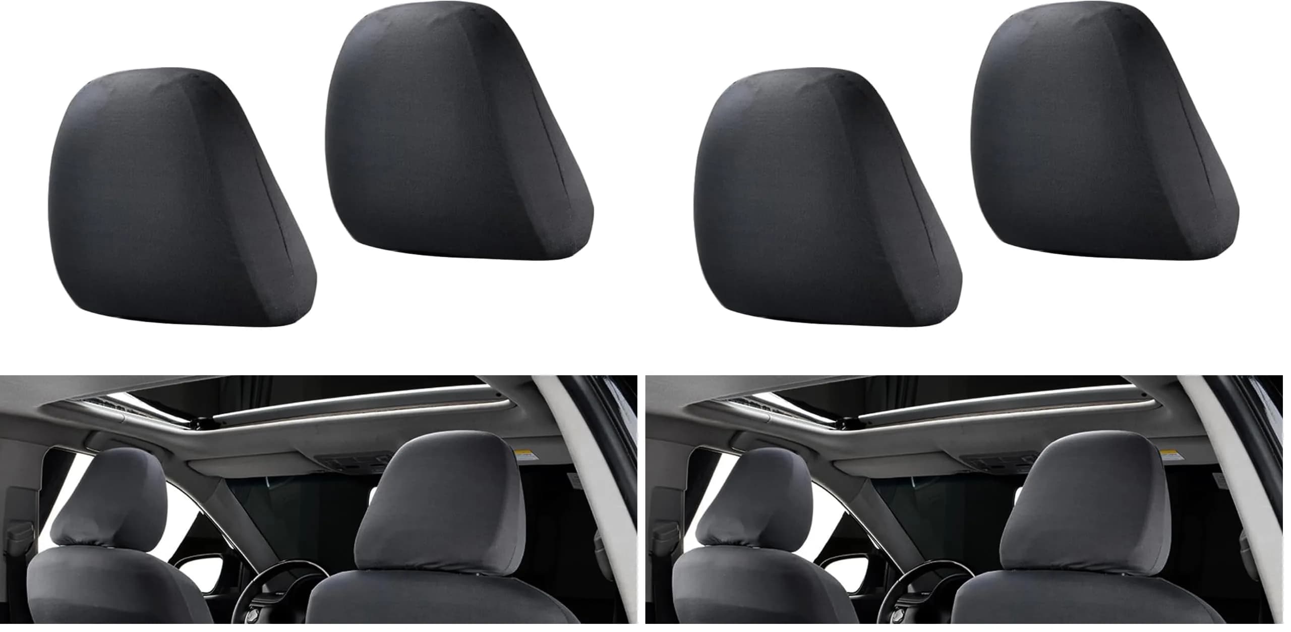 Crynod Black Knitted Stretch Car Seat Headrest Covers (2-Pack, 23cm x 27cm) | Universal Fit for Most Cars — Black