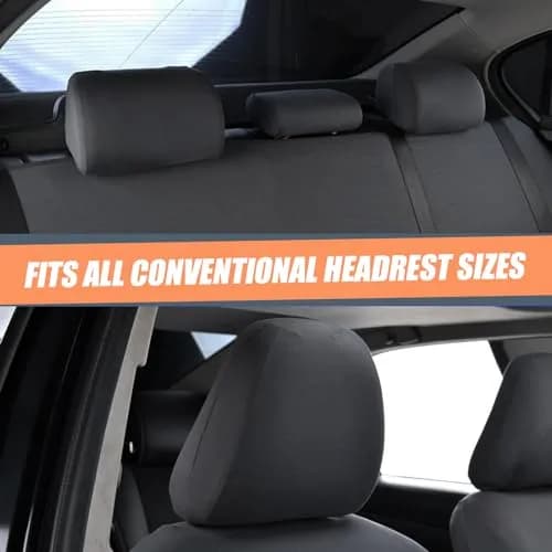 Crynod Black Knitted Stretch Headrest Covers (2 PCS, 23cm x 27cm) | Universal Fit for Cars & SUVs thumbnail 2