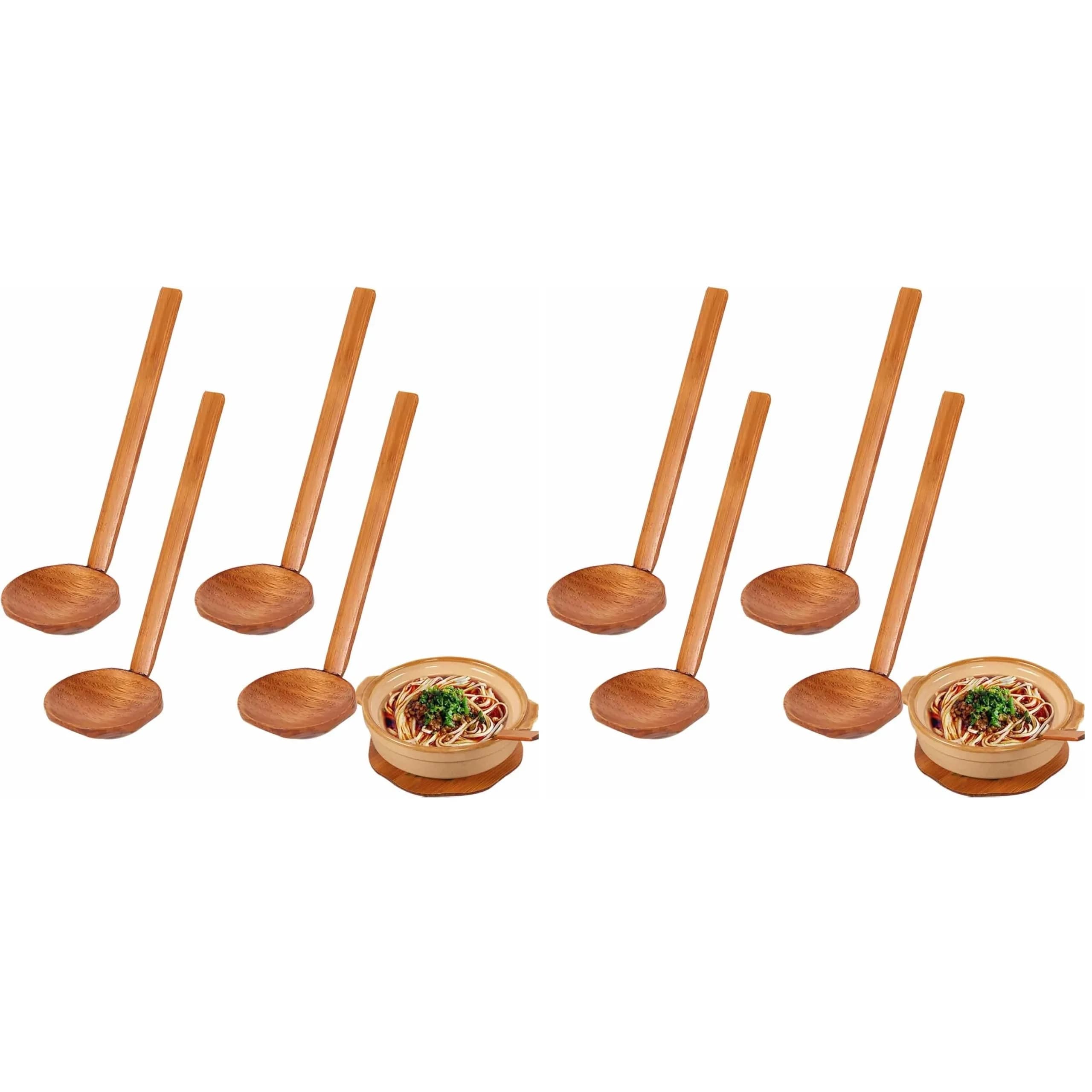 Auswalar Japanese Soup Spoons 22 cm (8.66 in) | Set of 8 Wooden Ramen Spoons for Hot Pot & Porridge - main product image