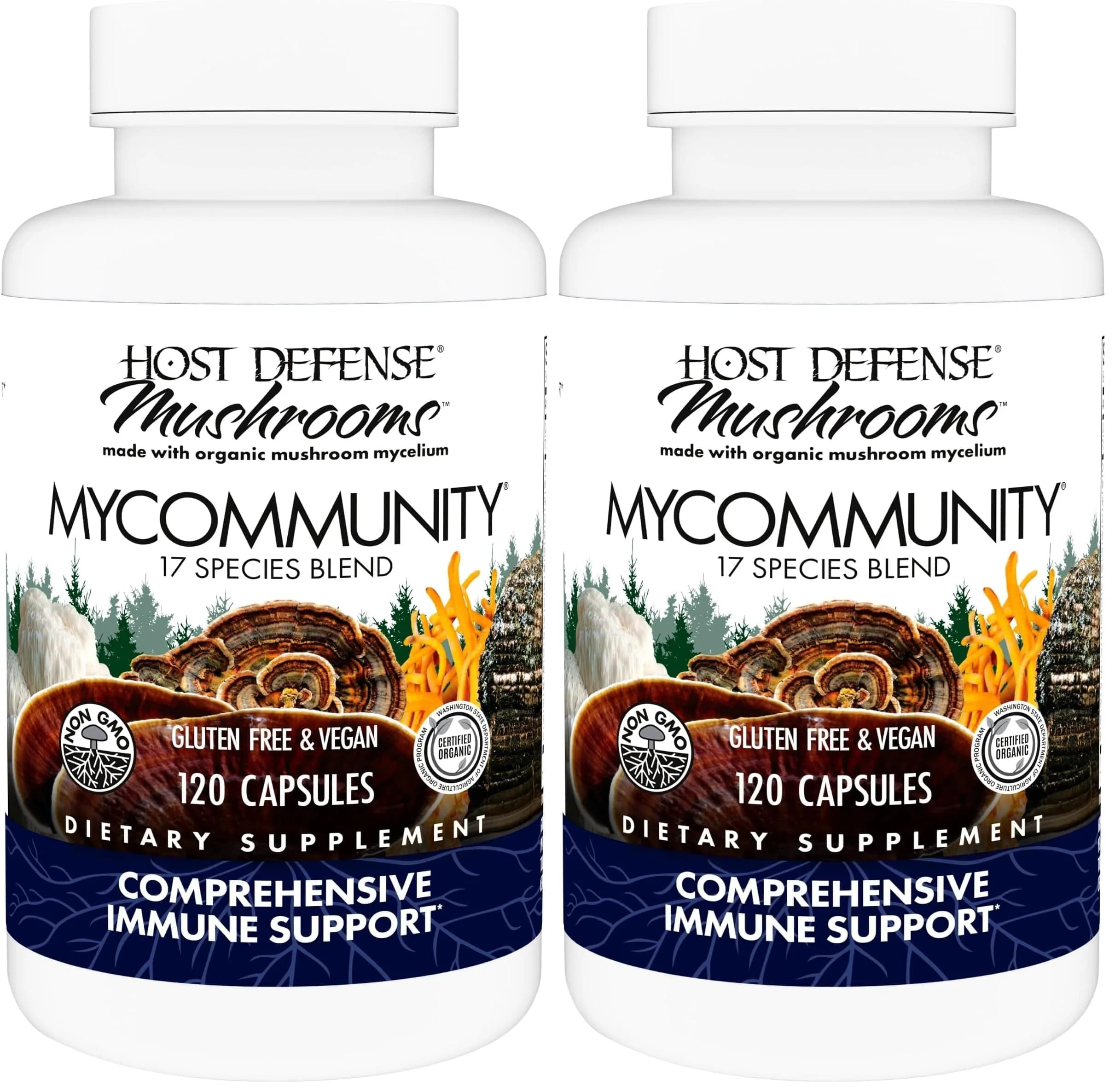 Host Defense MyCommunity Capsules - 17 Species Mushroom Supplement - 120 Capsules (Pack of 2) - main product image