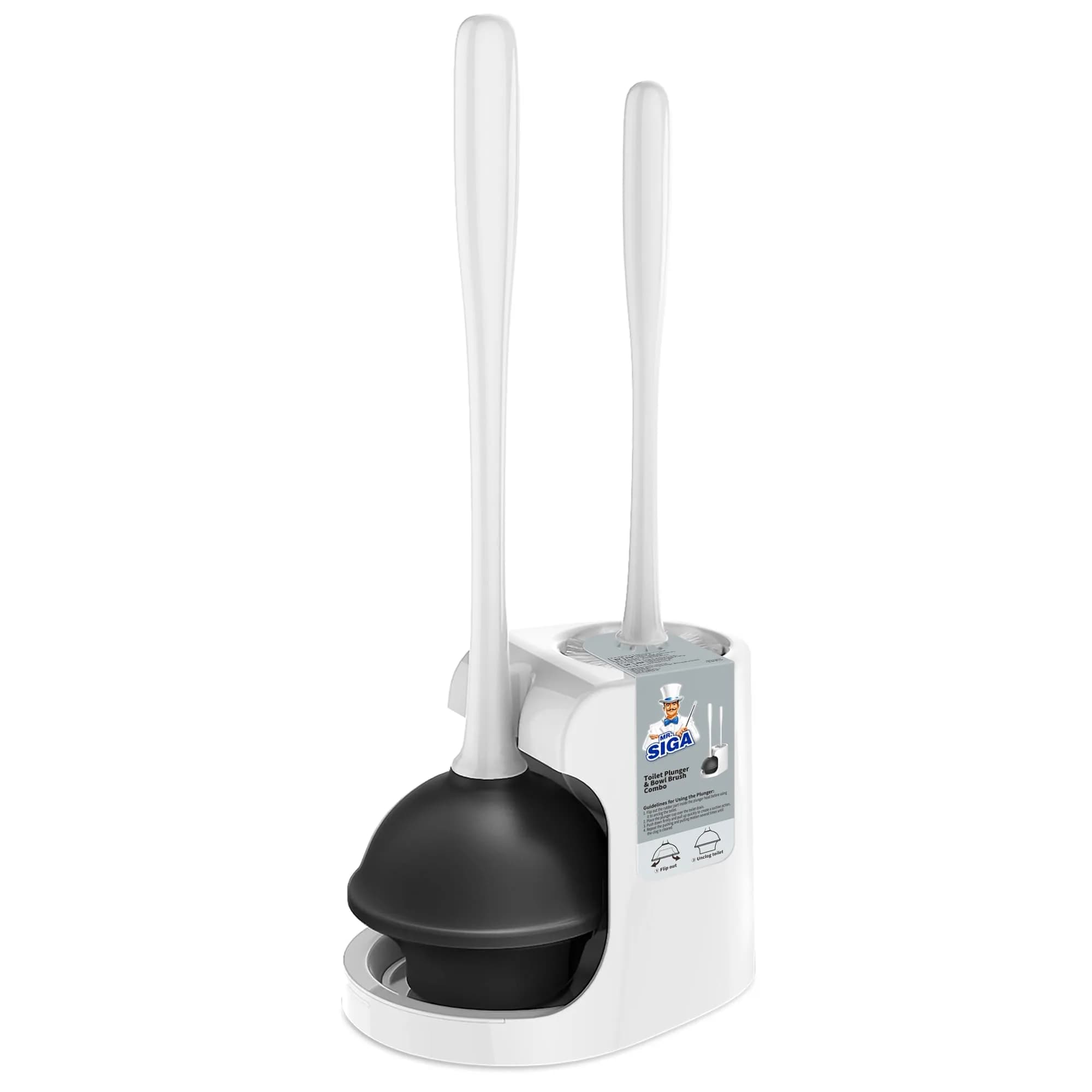 MR.SIGA Toilet Plunger and Bowl Brush Combo for Bathroom Cleaning, White (Pack of 12) | Heavy Duty Plunger & Deep Cleaning Brush