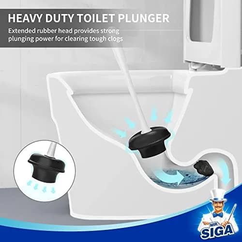 MR.SIGA Toilet Plunger and Bowl Brush Combo for Bathroom Cleaning, White (Pack of 12) | Heavy Duty Plunger & Deep Cleaning Brush thumbnail 4
