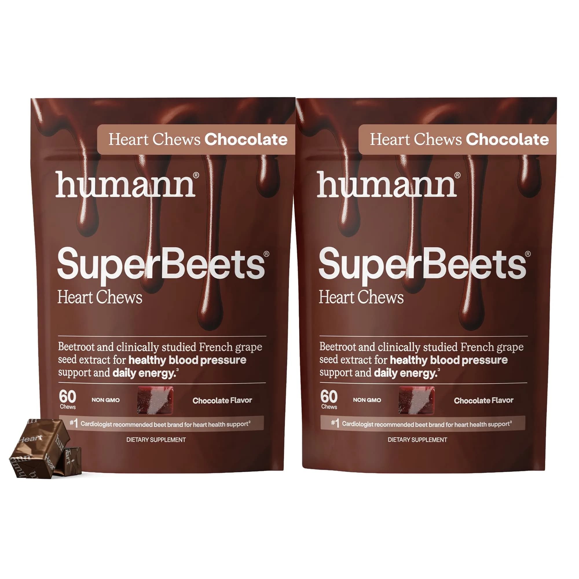 HumanN SuperBeets Heart Chews Pomegranate Berry 120 Ct | Supports Blood Pressure & Energy — Chocolate