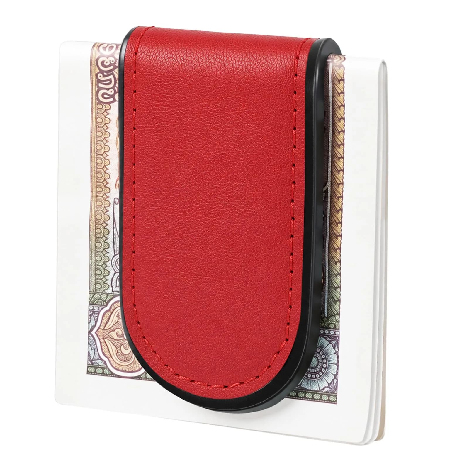 Hpmjz Slim Magnetic Money Clip Leather Business Card Holder for Men Black | Compact & Durable — Red