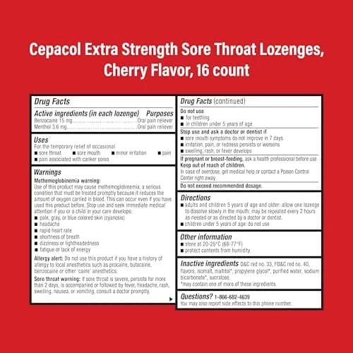 Cepacol Extra Strength Sore Throat Lozenges, Cherry 16ct (Pack of 2) | Fast-Relief Oral Pain & Cough Suppressant thumbnail 5