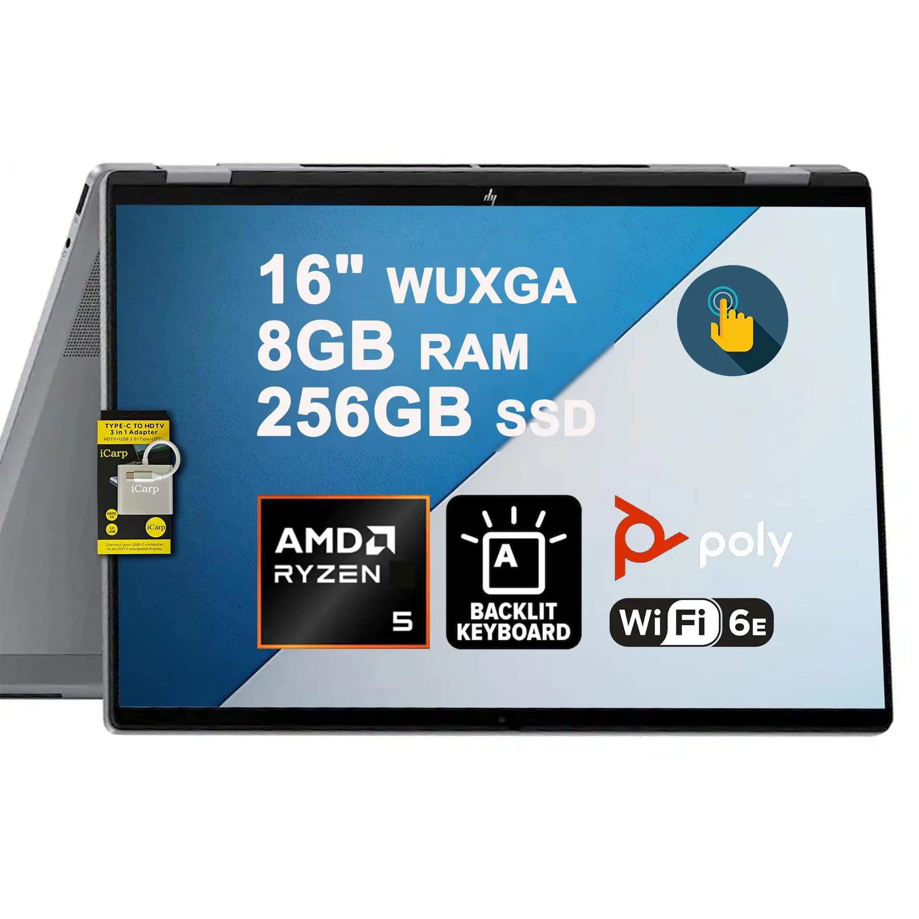 HP OmniBook X Flip 16 2-in-1 Laptop 16" WUXGA IPS Touchscreen | AMD Ryzen 5 220, 8GB RAM, 256GB SSD - main product image