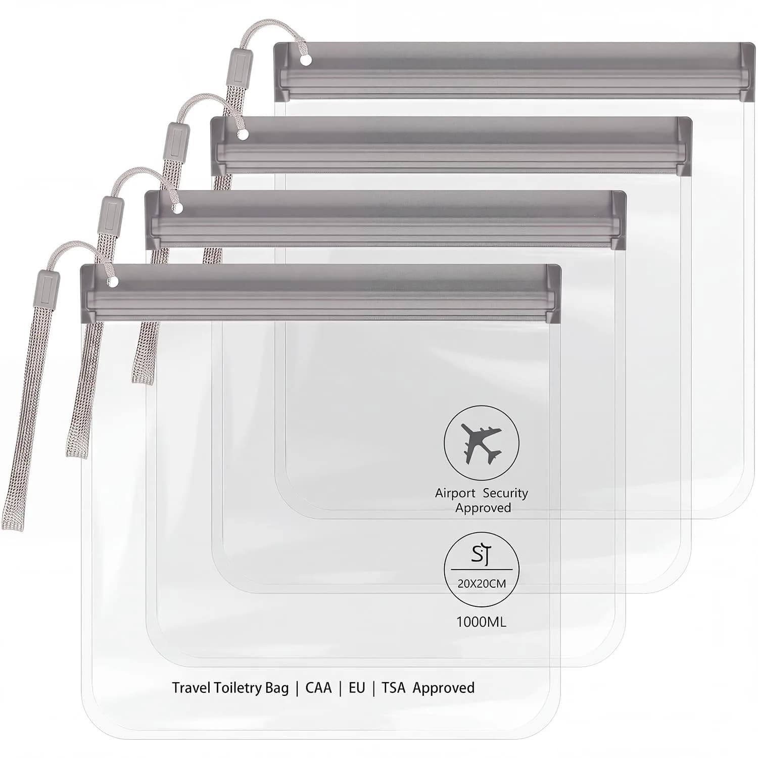 SLIJAR 4Pcs Clear TSA Approved Security Toiletry Bag Quart Size (Grey) | Leakproof & Leakproof - main product image