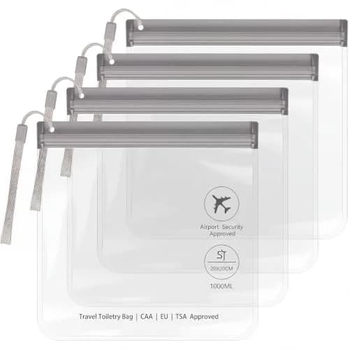 SLIJAR 4Pcs Clear TSA Approved Security Toiletry Bag Quart Size (Grey) | Leakproof & Leakproof thumbnail 1