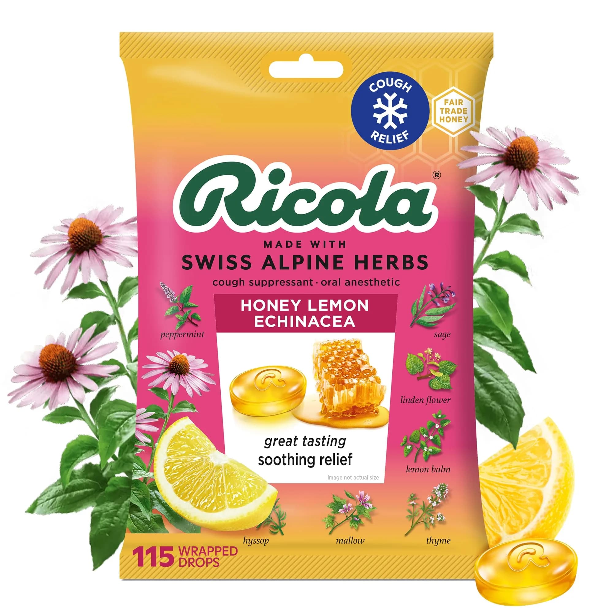 Ricola Honey Lemon Echinacea Cough Drops 115 Count | Menthol & Swiss Herbs for Throat Relief - main product image