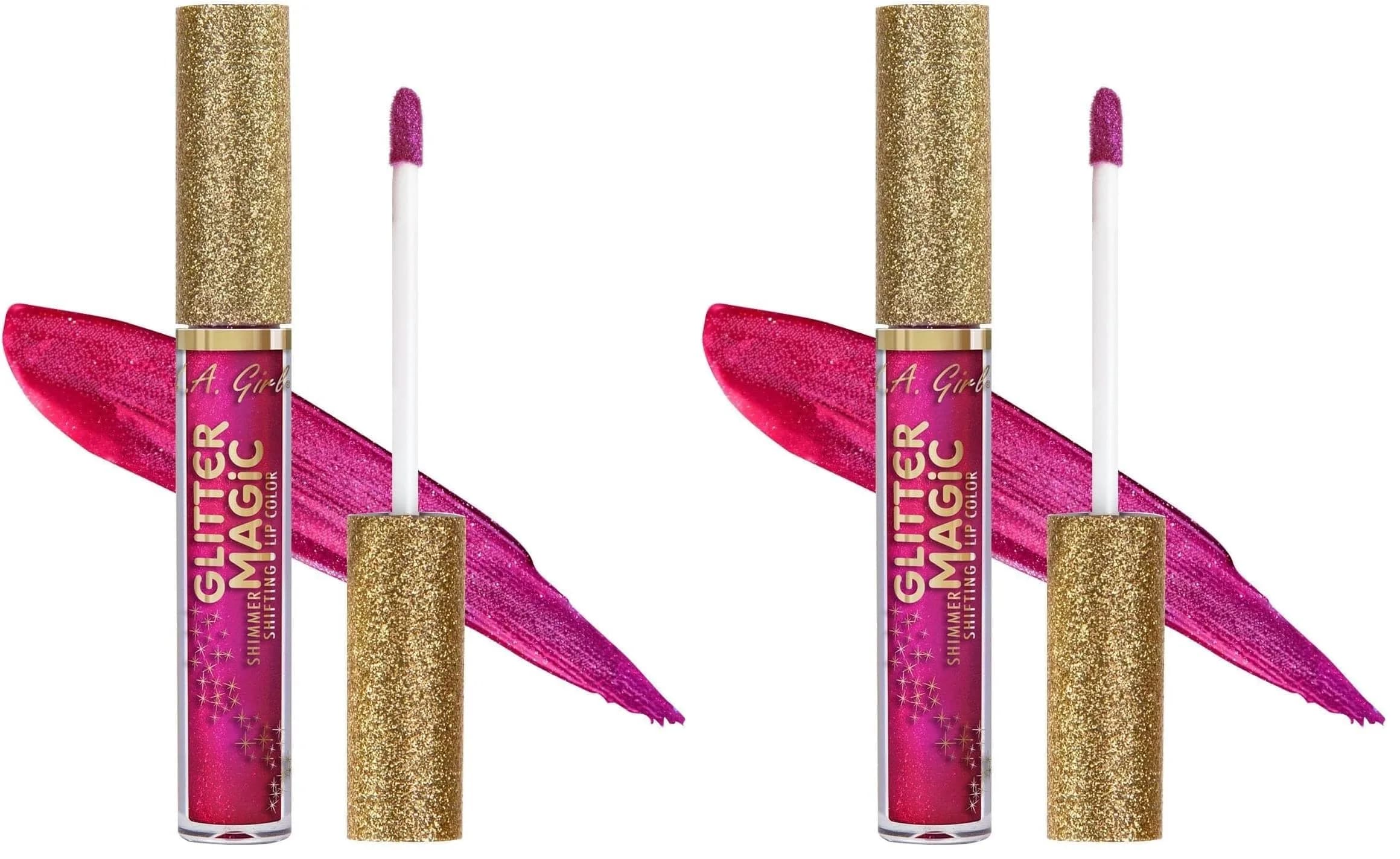 L.A. Girl Glitter Magic, Fizzy Fuchsia 0.11 Fl Oz (Pack of 2) | Multi-Dimensional Glitter Lip Color - main product image